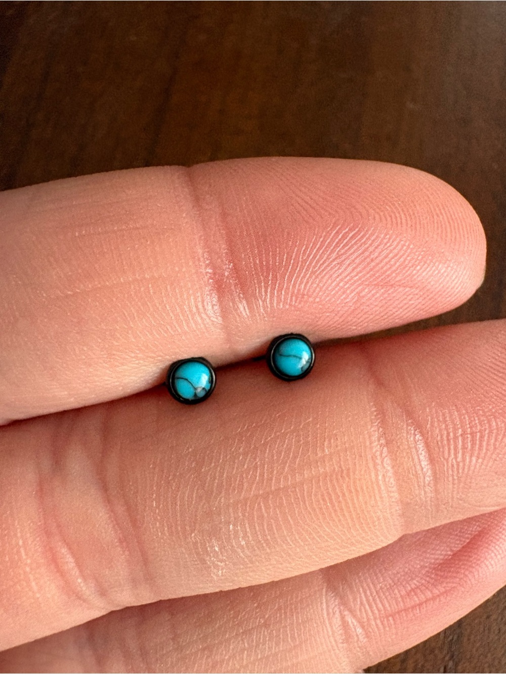 Turquoise Stone Stud Earrings - Small Blue stone with black Post Earrings